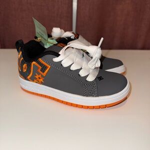 DC Kids Gray and Orange Low-Top Skate Sneakers